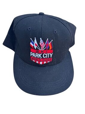 Vintage SKI Park City Utah Black 'World Class' Strap Back Baseball Hat Cap MINTY